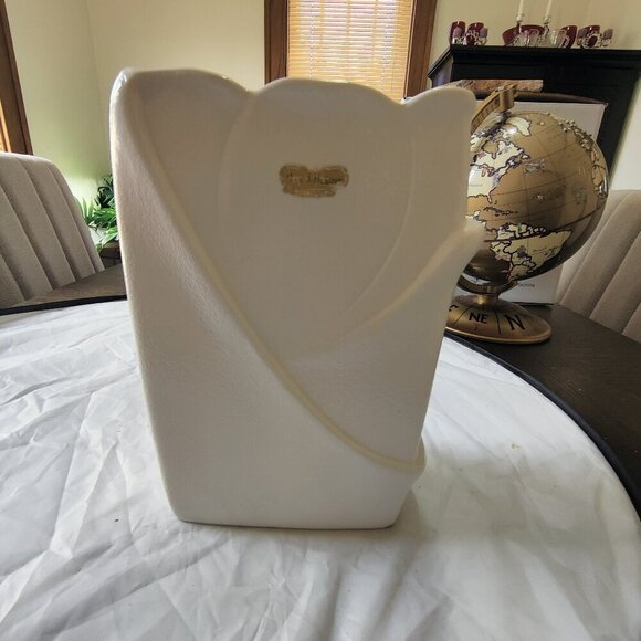 Royal Haeger tall 9" vase in White has a floral inspired design. Rare Rectangle - Picture 5 of 8